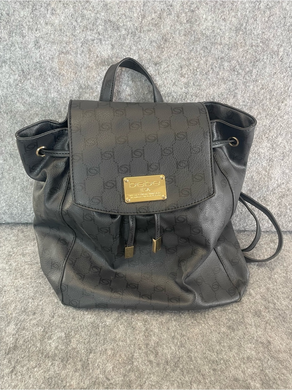 Y2K Bebe Black Monogram Drawstring Going Out Mini Backpack Streetwear Minimalist